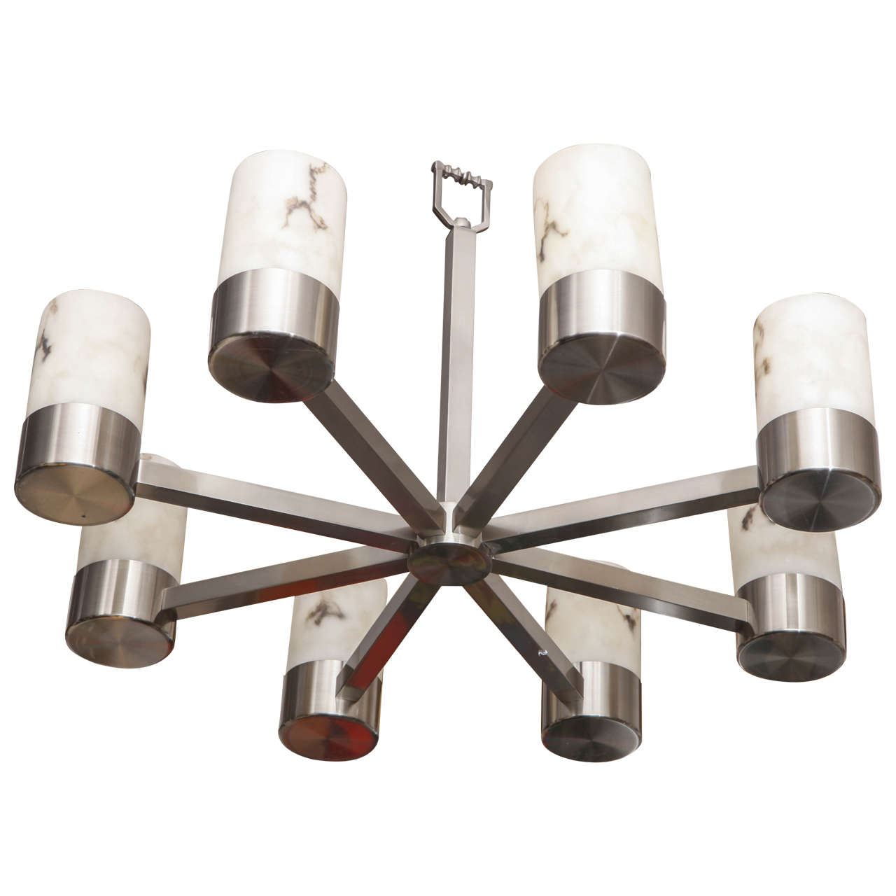 1970s Architectural Modernist Ceiling Fixture of Polished Nickel and Alabaster