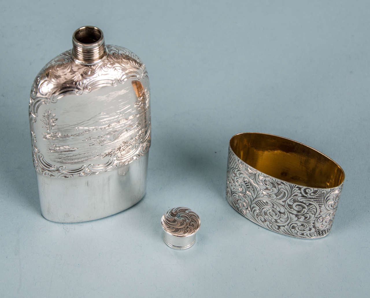 Victorian Engraved Sterling Silver Flask by Yapp & Woodward, Birmingham, 1854 3