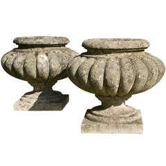 Carved Stone Lobed Garden Urns