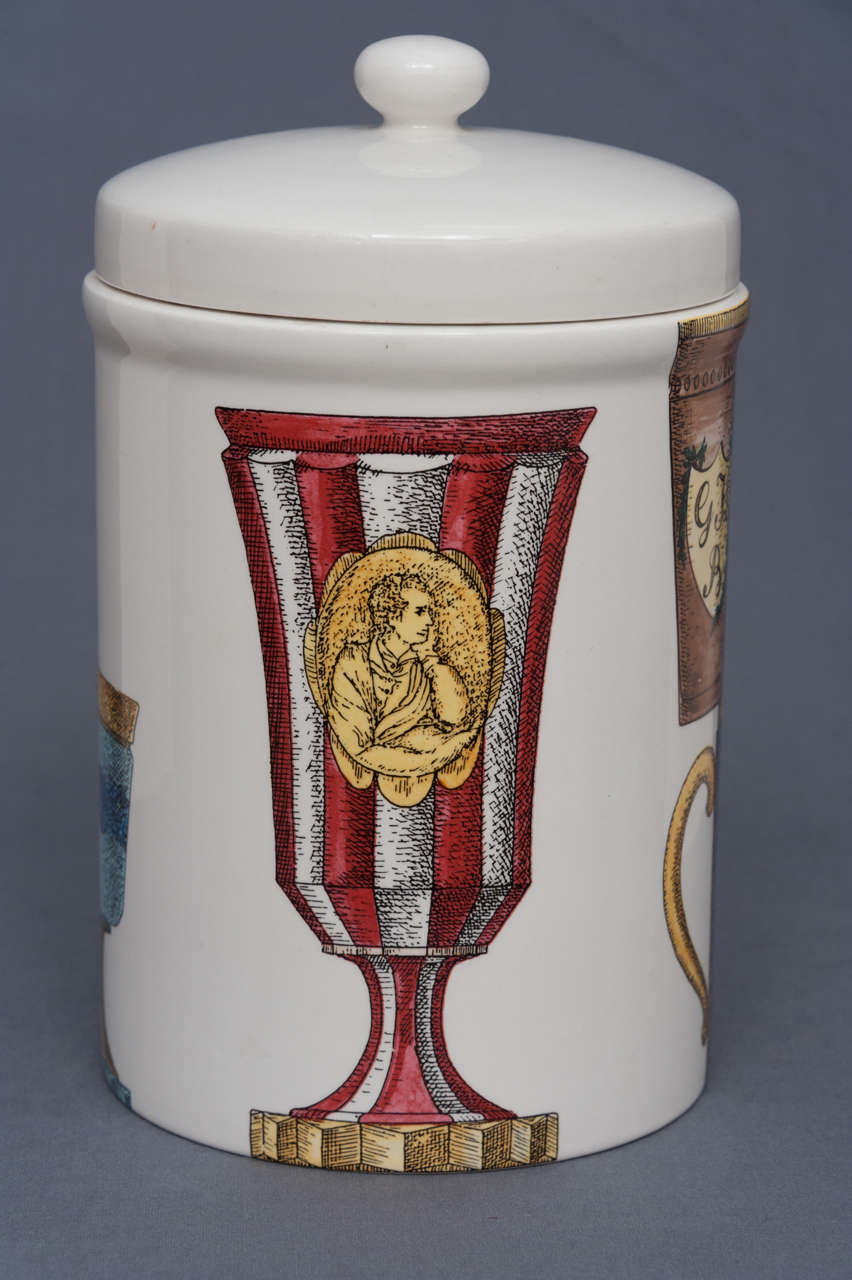 A Porcelain Piero Fornasetti Jar and Cover.
