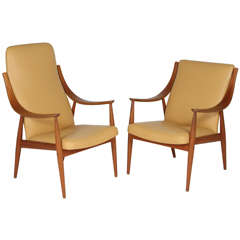 Peter Hvidt and Orla Molgaard- Nielsen Teak and Leather Armchairs