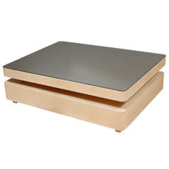 Rectangular Parchment Coffee Table w/ Sliding Mirrored Top