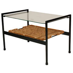 Glass Topped Low Table with Rattan Cocktail Tray