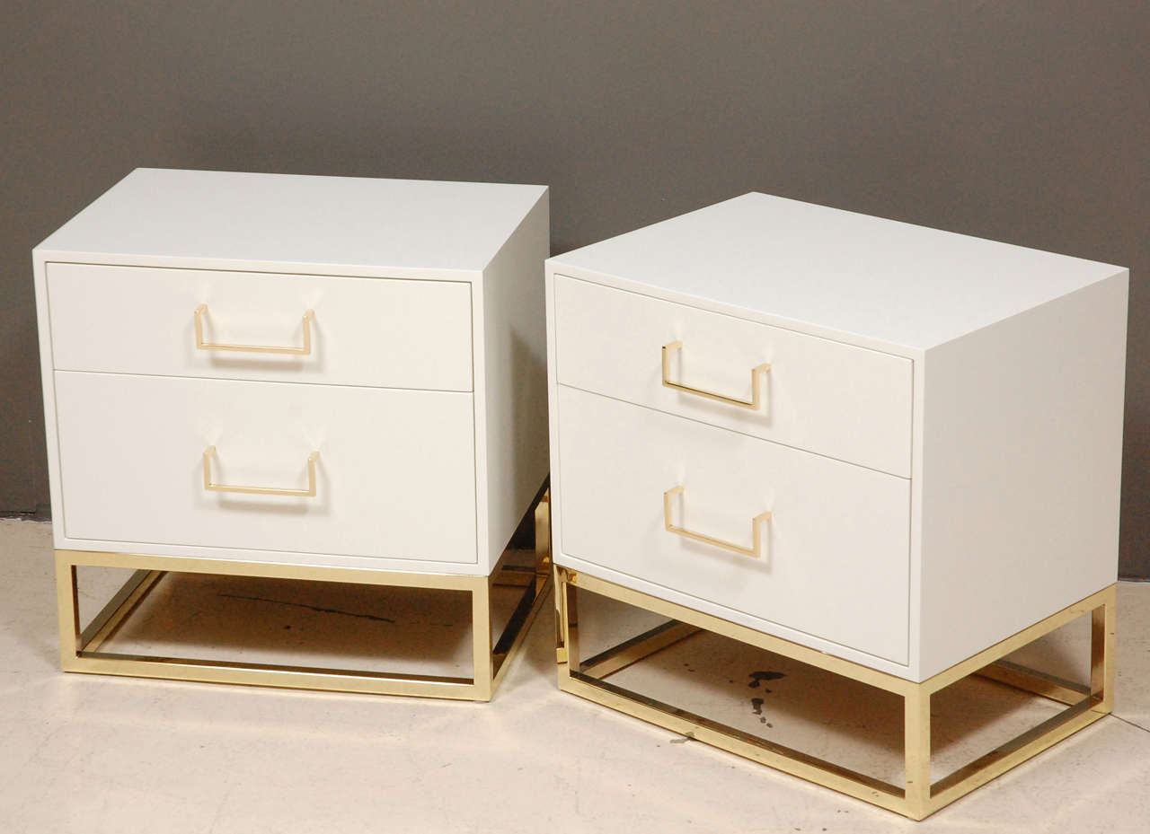 Madison Nightstands with brass base by Lawson-Fenning. 

Pair available.