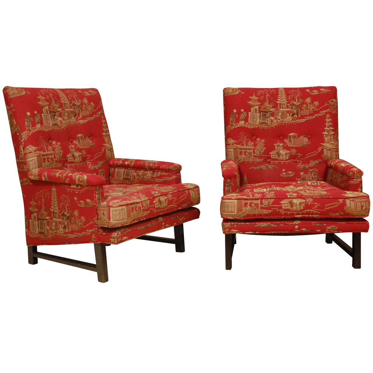 Rare Highback Version of Dunbar Arm Chairs by Edward Wormley in Original Fabric.
