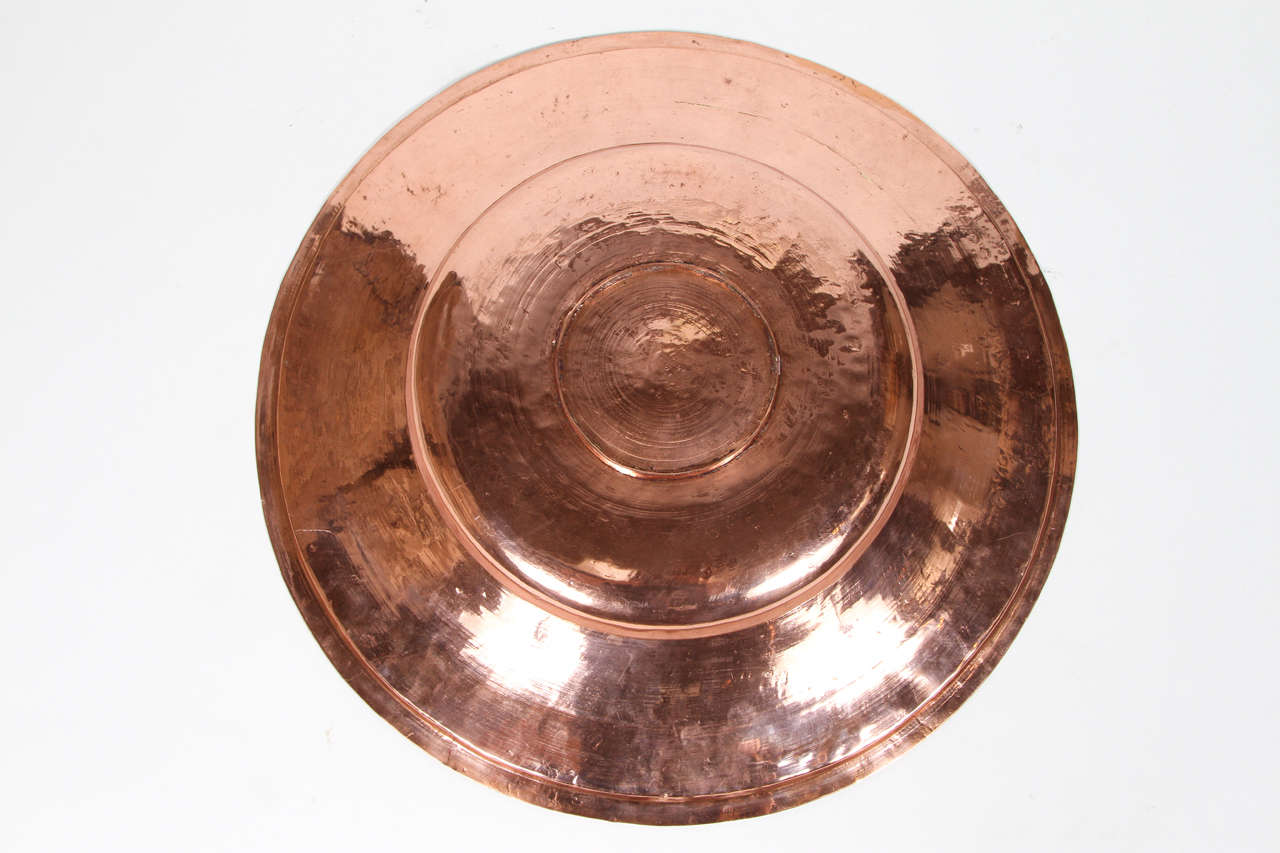 19th Century Large Moroccan Round Copper Tajine Serving Dish with Cover