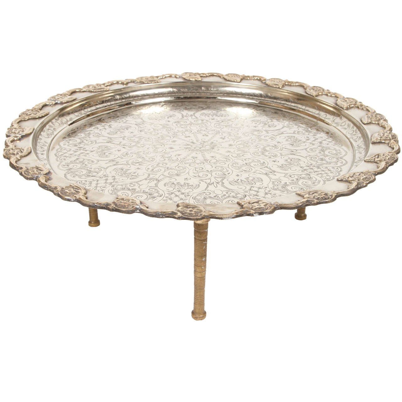 Moroccan Handcrafted Silver Round Tray at 1stdibs