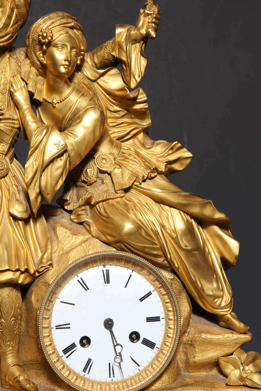 19th Century Gilt Bronze Clock with Arab Prince and Princess made for the Orientalist market For Sale