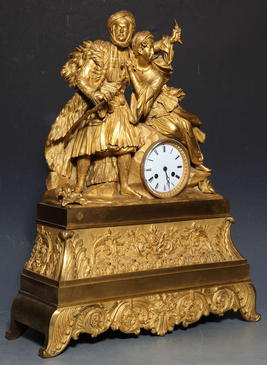Gilt Bronze Clock with Arab Prince and Princess made for the Orientalist market For Sale 1