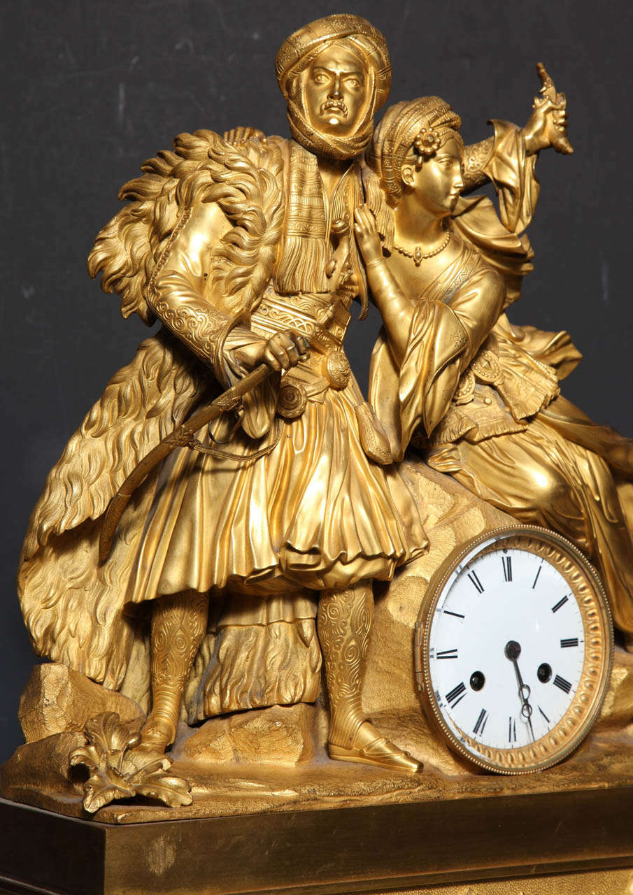 Gilt Bronze Clock with Arab Prince and Princess made for the Orientalist market For Sale 2