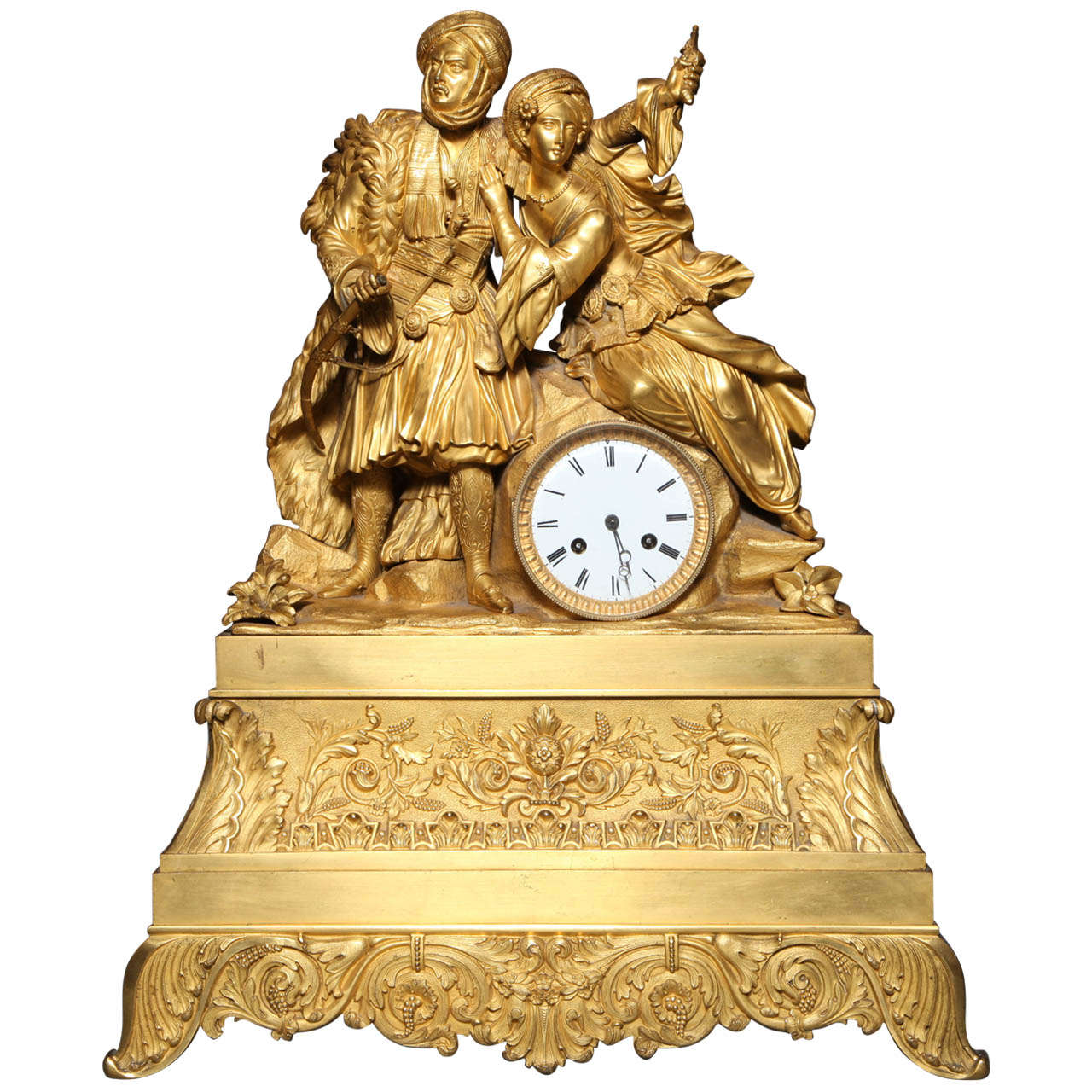 Gilt Bronze Clock with Arab Prince and Princess made for the Orientalist market For Sale