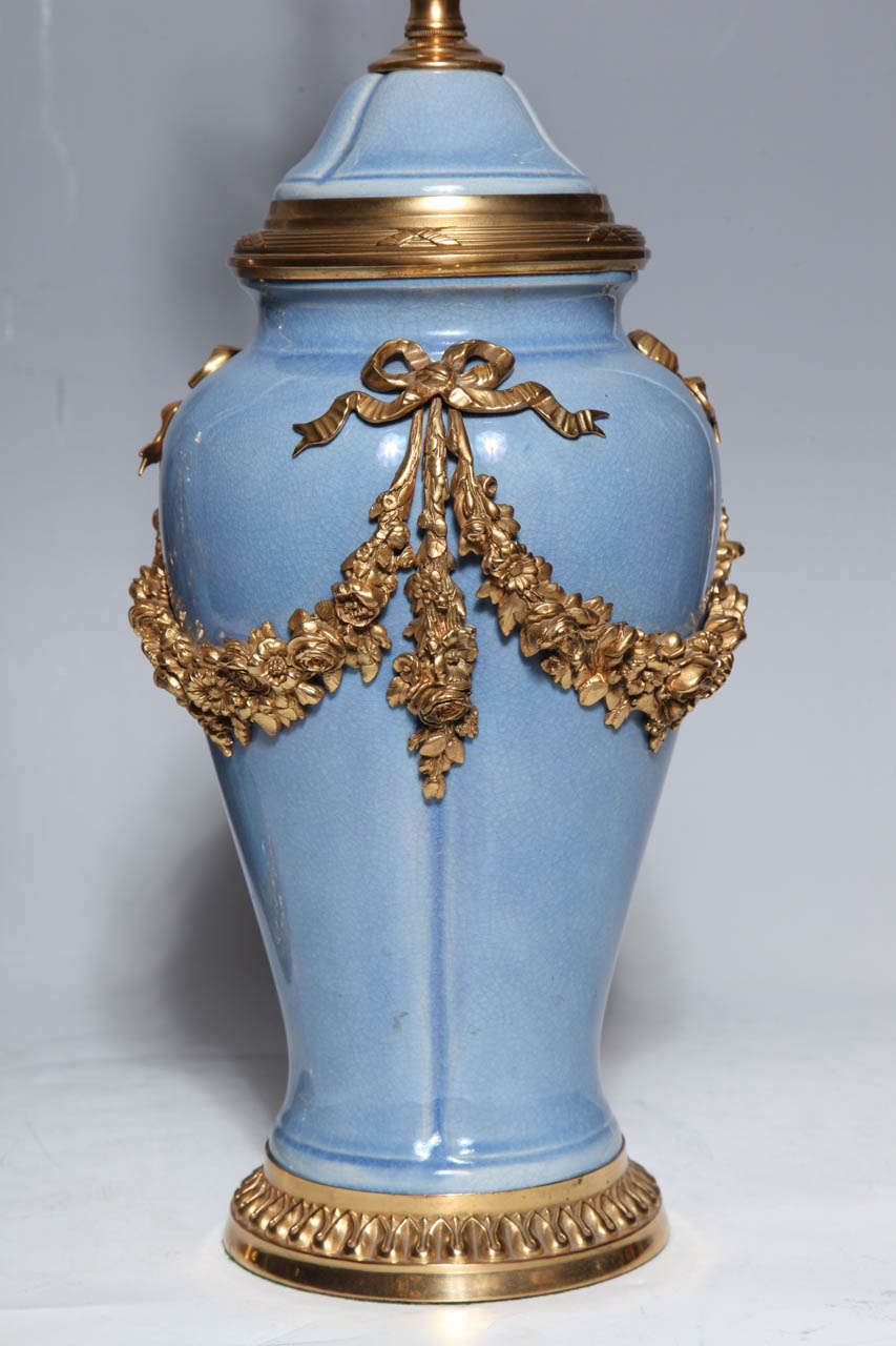 Belle Époque Pair of Louis XVI style Ormolu Mounted Chinese Porcelain Vases mounted lamps