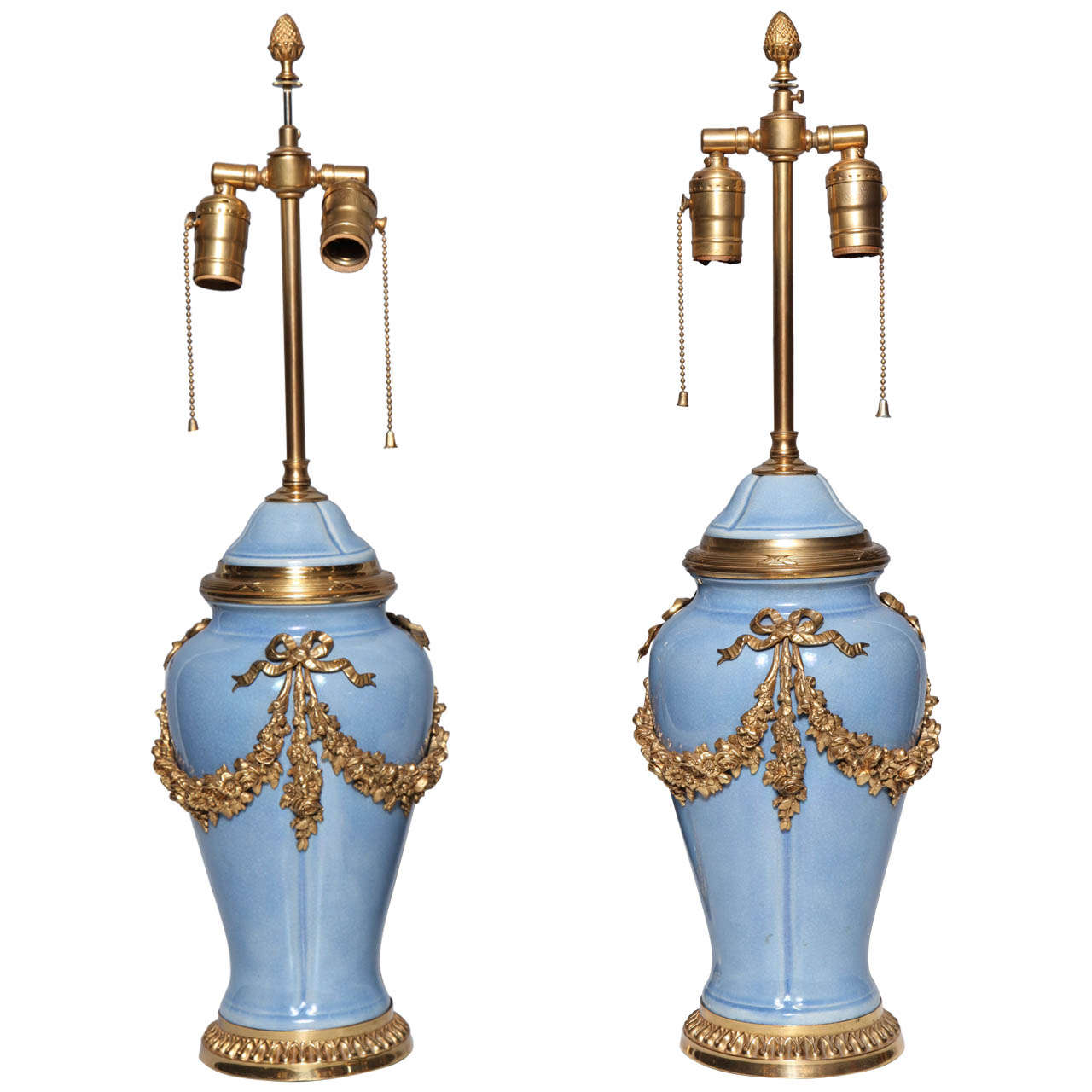 Pair of Louis XVI style Ormolu Mounted Chinese Porcelain Vases mounted lamps