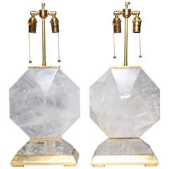 A Magnificent Pair of Art Deco Style, Fine Rock Crystal Octagonal Cut and Faceted Lamps