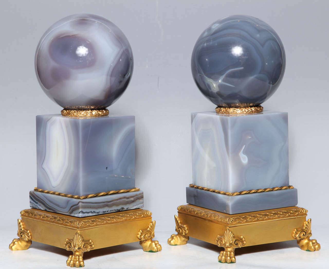 Pair of Second Empire Style Agate Orbs on Plinths with Gilt Bronze Mounts 3