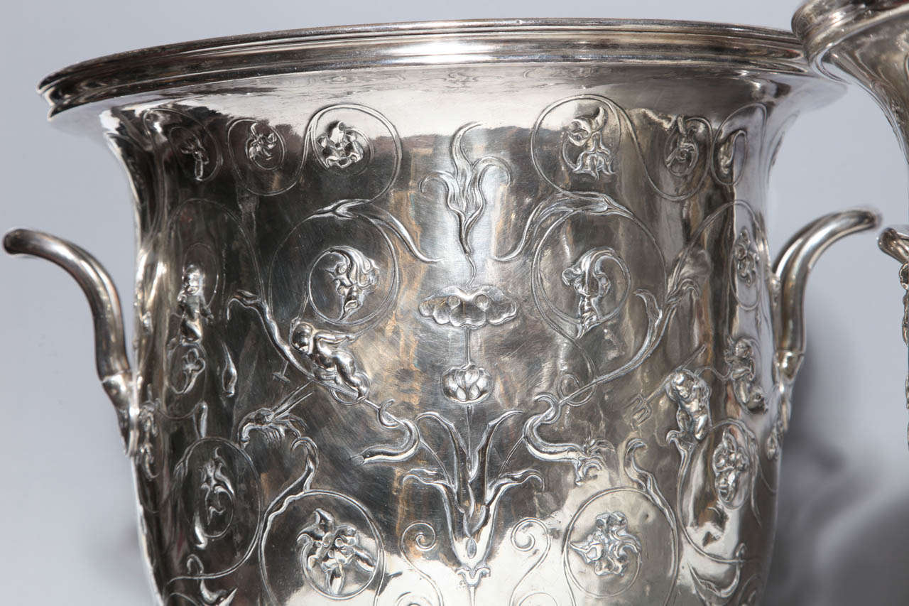 Monumental Pair of Neoclassical Silvered Bronze Champagne Buckets