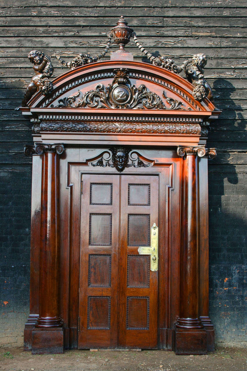 Edwardian Antique Carved Mahogany Entrance Doorway For Sale