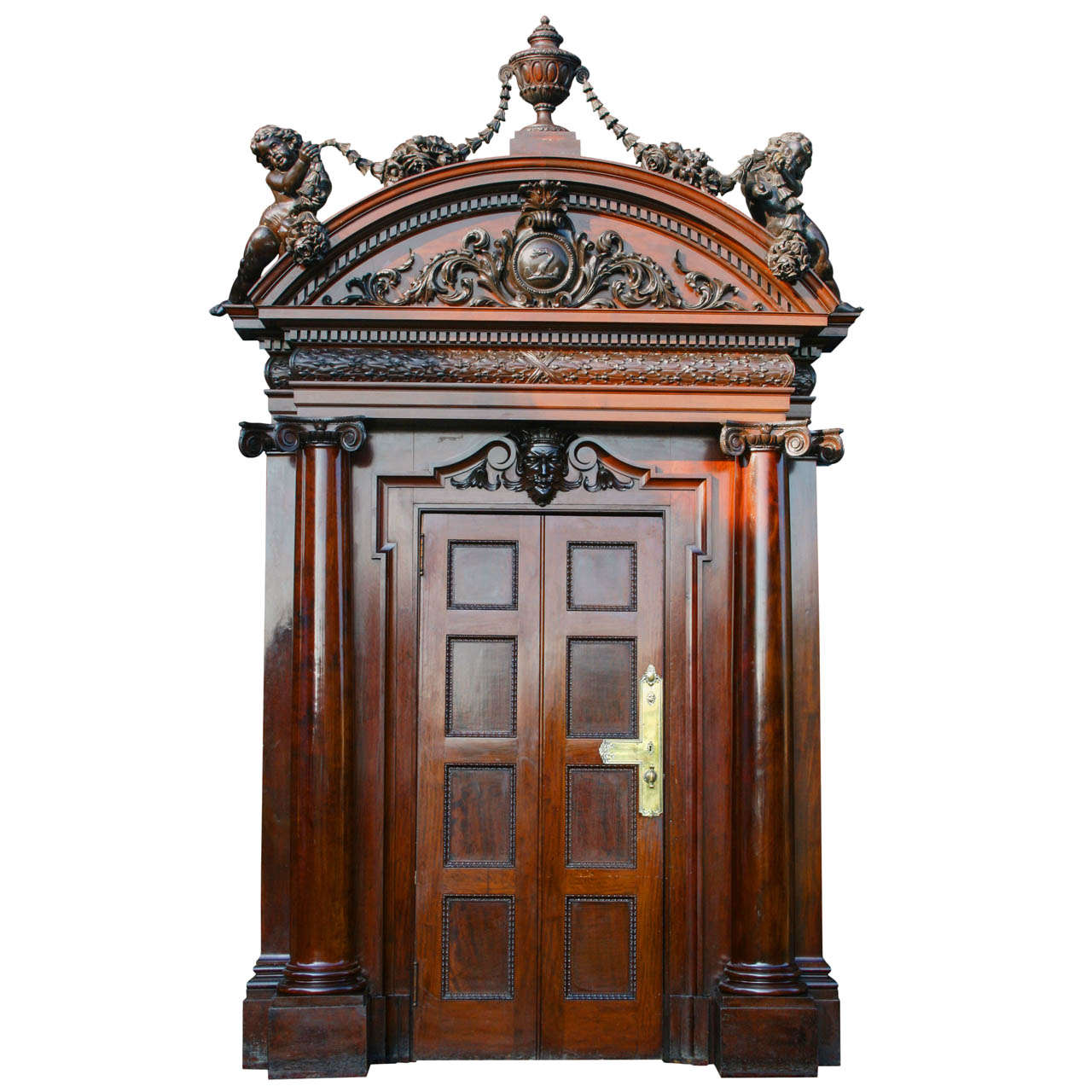 Antique Carved Mahogany Entrance Doorway For Sale