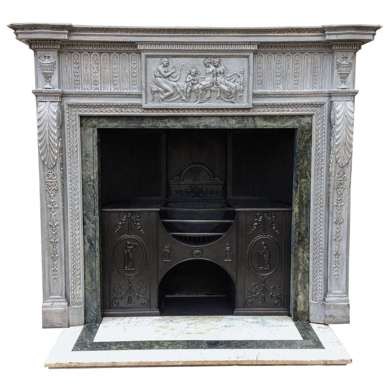 Antique Neoclassical Fire Surround and Reeded Hob Grate
