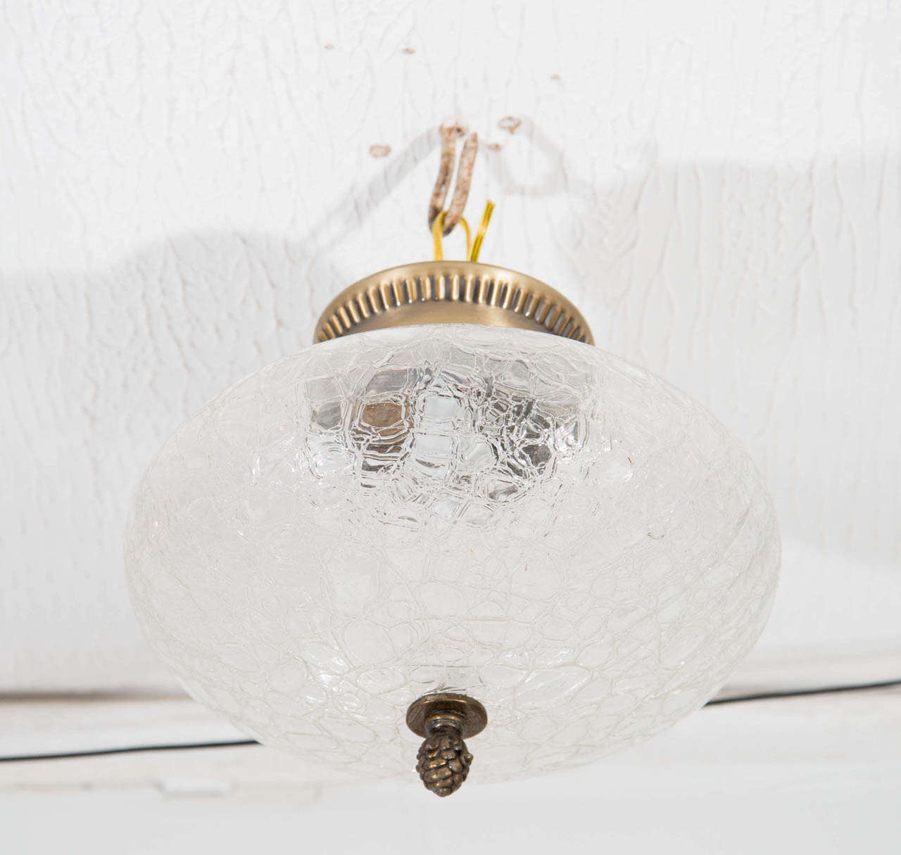 French Midcentury Brass and Glass Ceiling Fixture