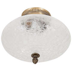 French Midcentury Brass and Glass Ceiling Fixture