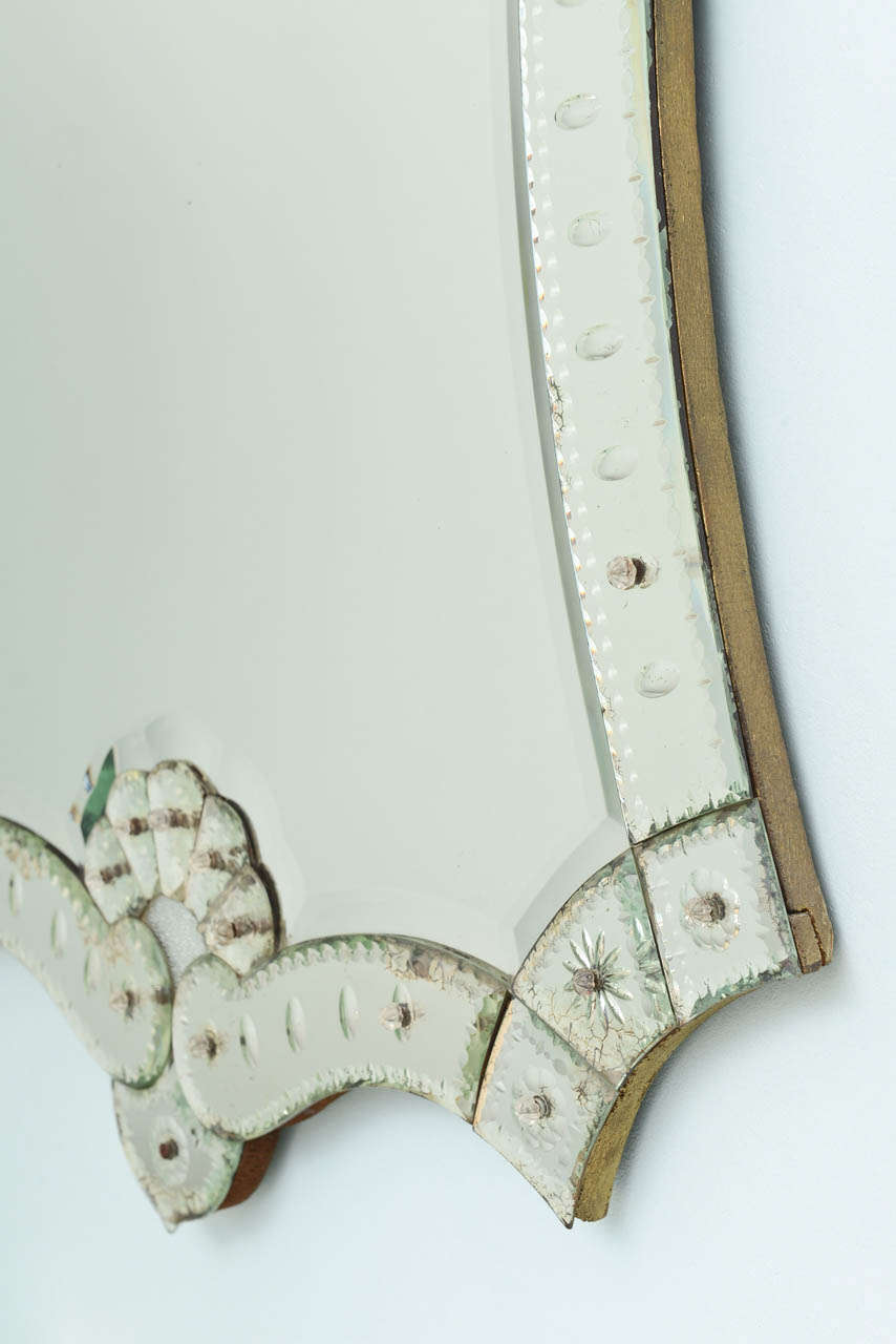 Glass Unusual Cartouche Shaped Venetian Mirror