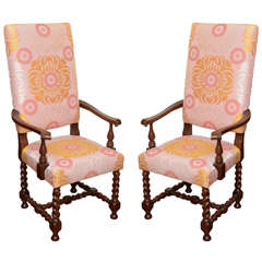 Pair of Baroque Style Walnut Armchairs