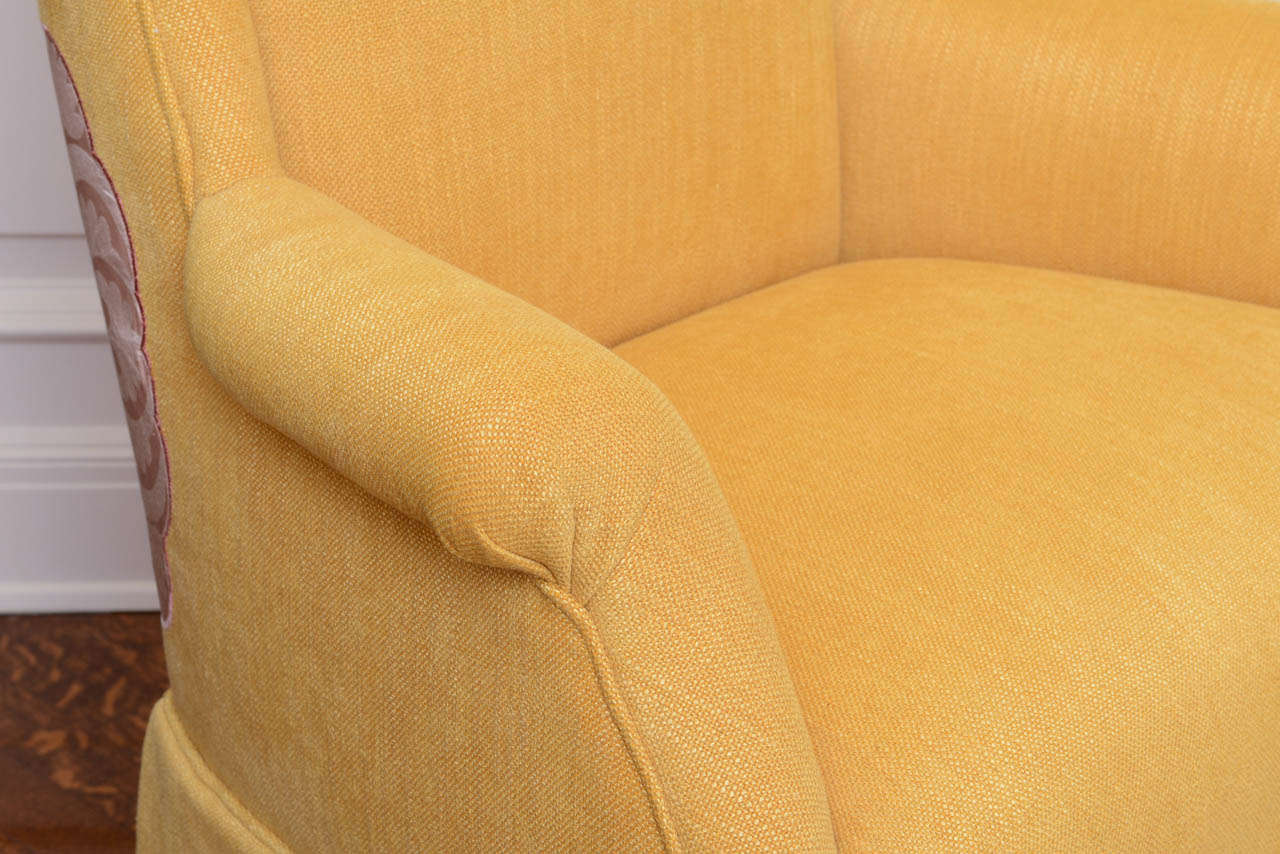 Pair of Yellow Linen with Silk Applique Wing Chairs 6