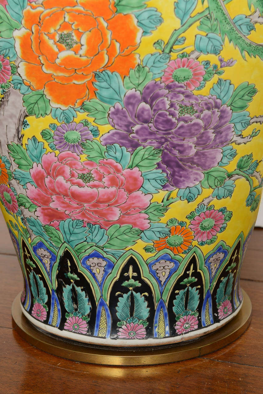 19th Century Smashing Pair of Monumental Chinese Export Porcelain Yellow Lamps