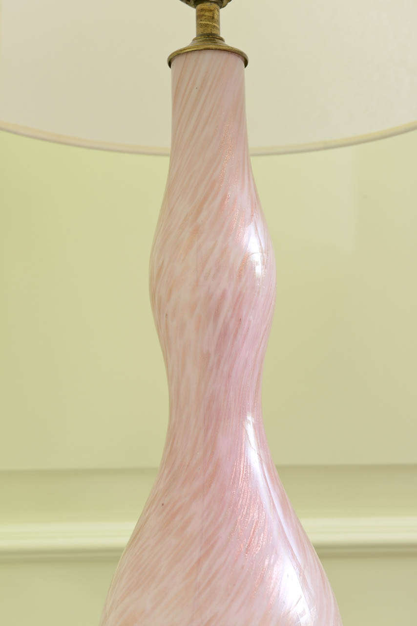 Pair of Mid-Century Pink Murano Glass Table Lamps 1