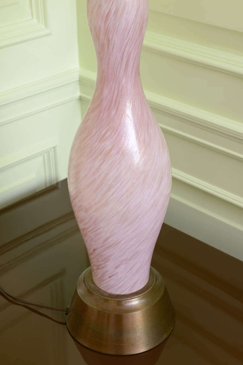 Pair of Mid-Century Pink Murano Glass Table Lamps 2