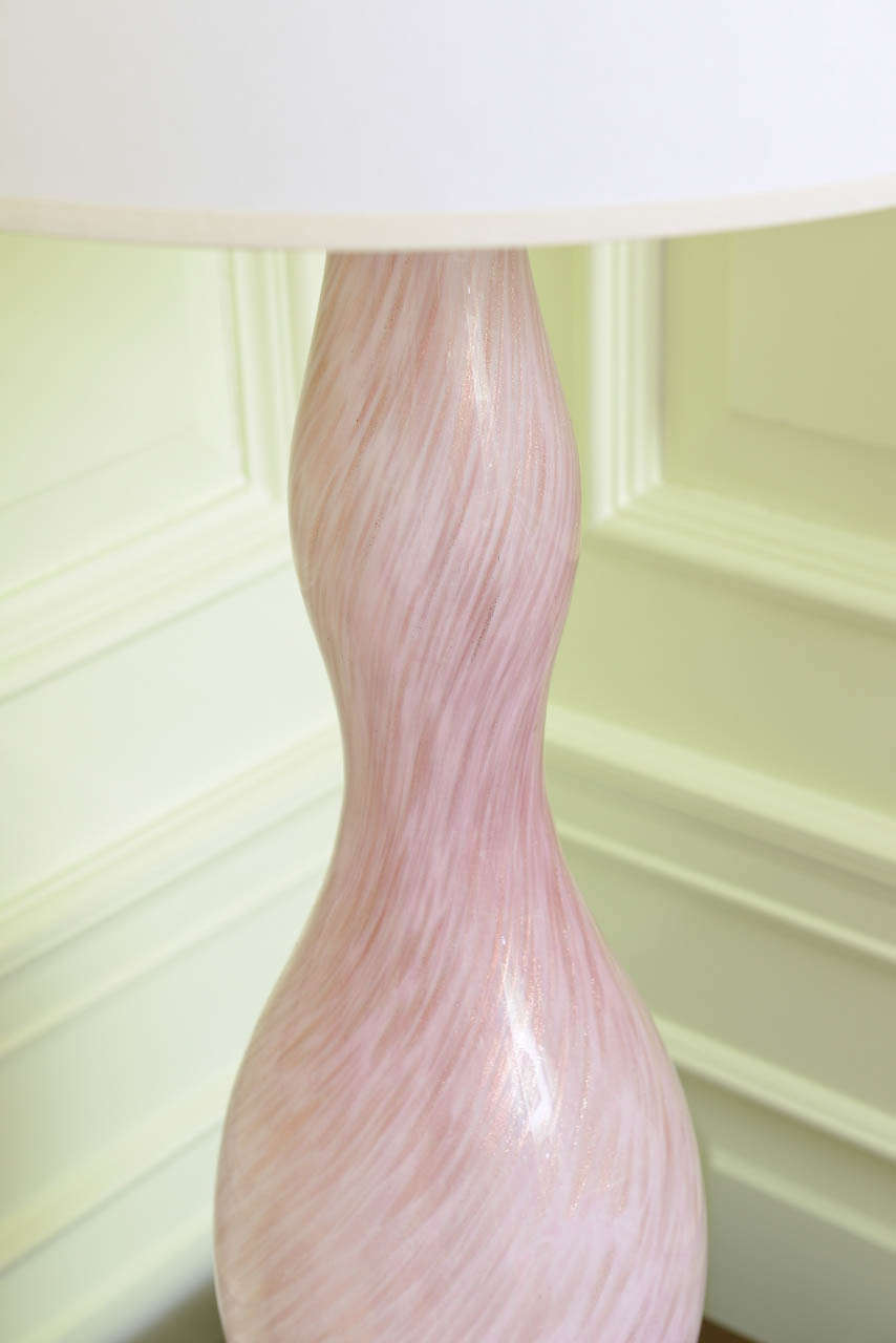 Pair of Mid-Century Pink Murano Glass Table Lamps 3