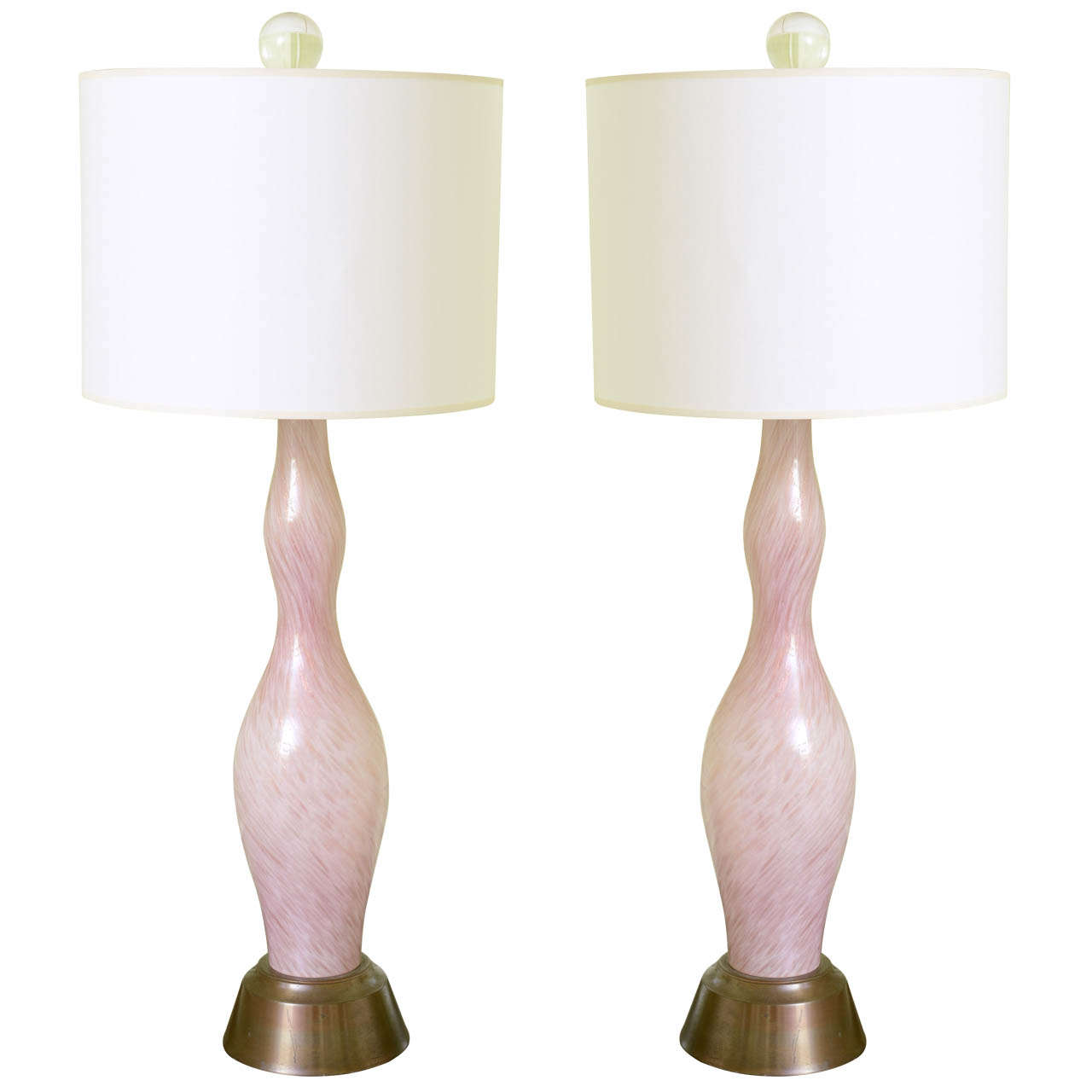 Pair of Mid-Century Pink Murano Glass Table Lamps