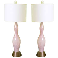 Pair of Mid-Century Pink Murano Glass Table Lamps