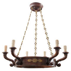 Early 20th Century Carved Mahogany Empire Style 6 Light Chandelier