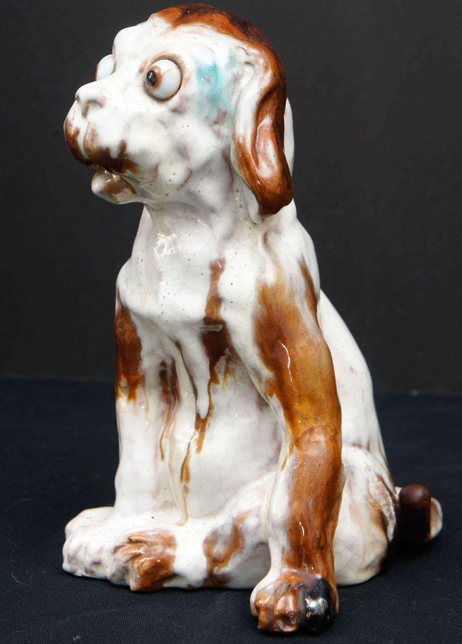 A Pair of 20th Century Glazed Terra Cotta Dog Sculptures In Excellent Condition In Hudson, NY