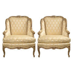 Vintage Pair of French Louis XV Style Winged Bergere Chairs