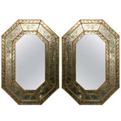 Pair of Antiqued Eglomise Mirrors Manner of Maison Jansen