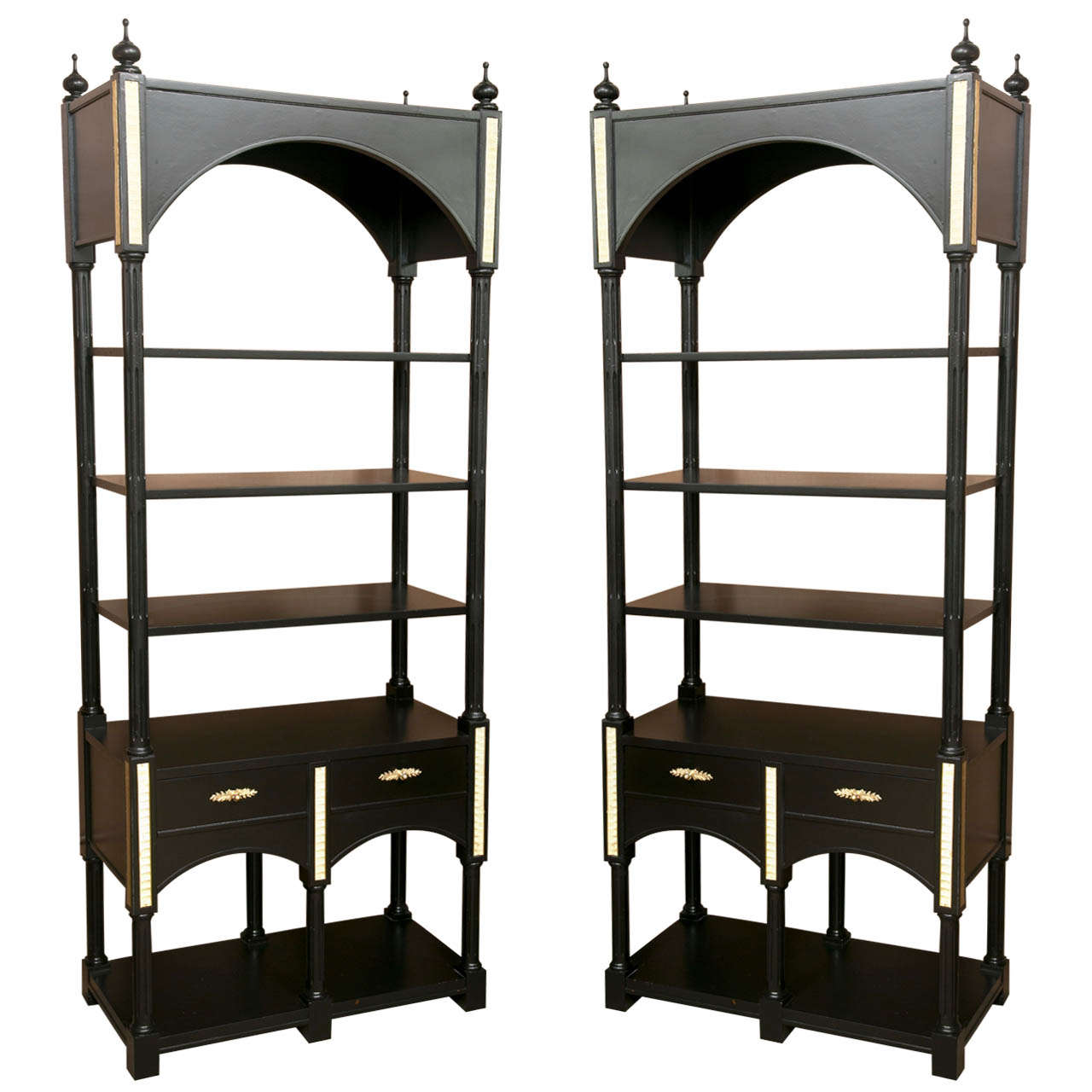 Pair of Ebonized Etagere Bookcases