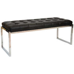 Black Leather Tufted Bench