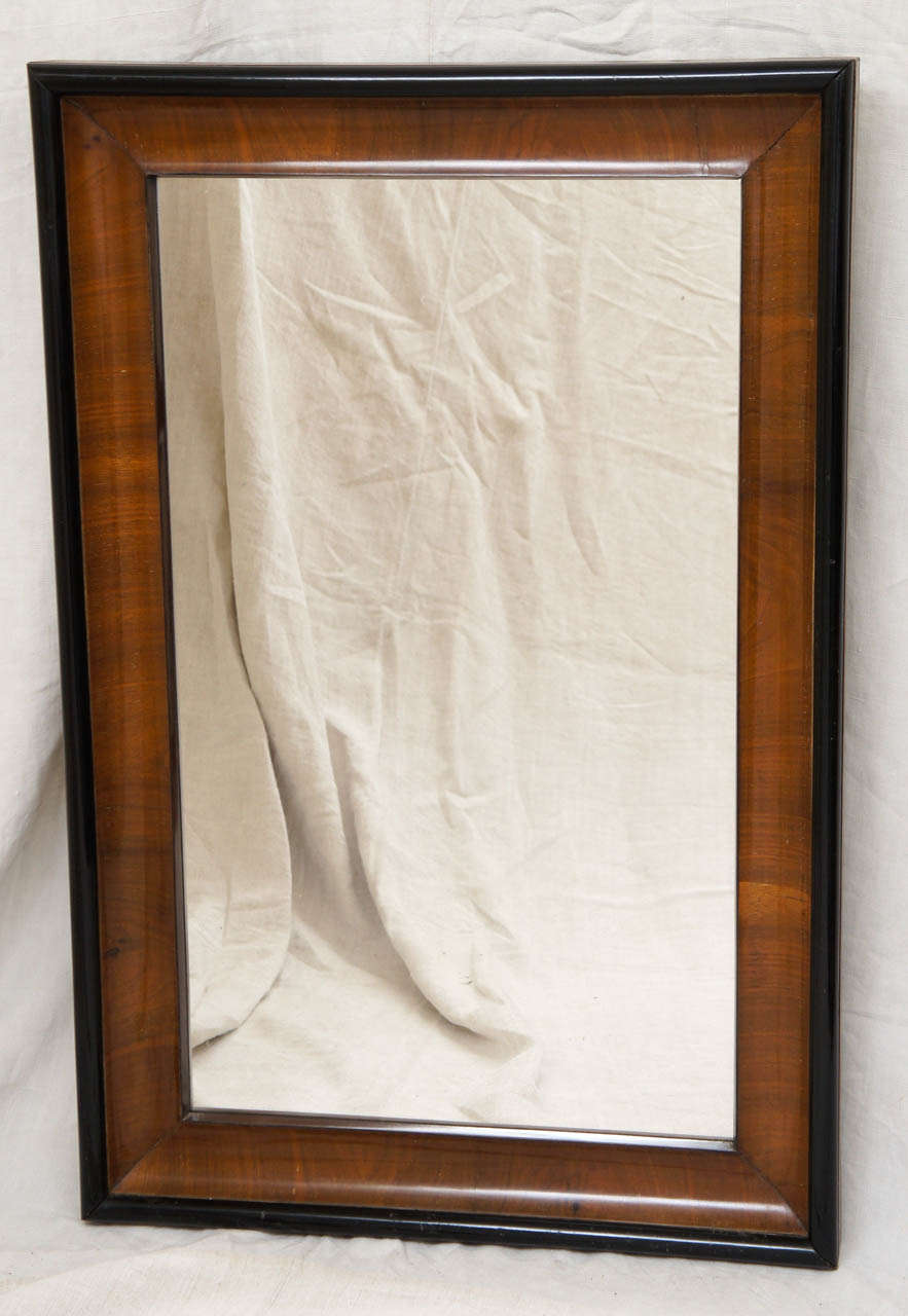 Austrian Biedermeier walnut frame mirror with ebonized moulding.