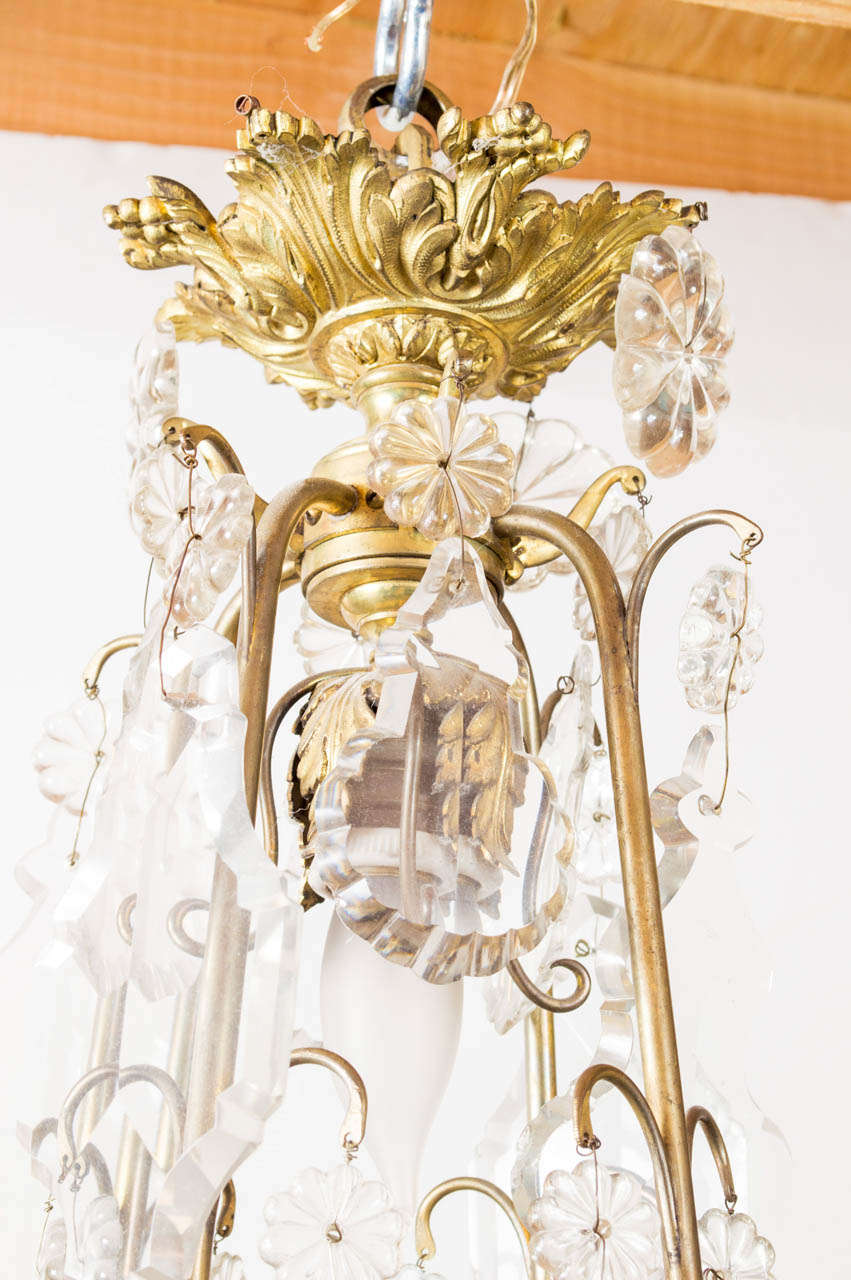 American Victorian Crystal and Brass Chandelier