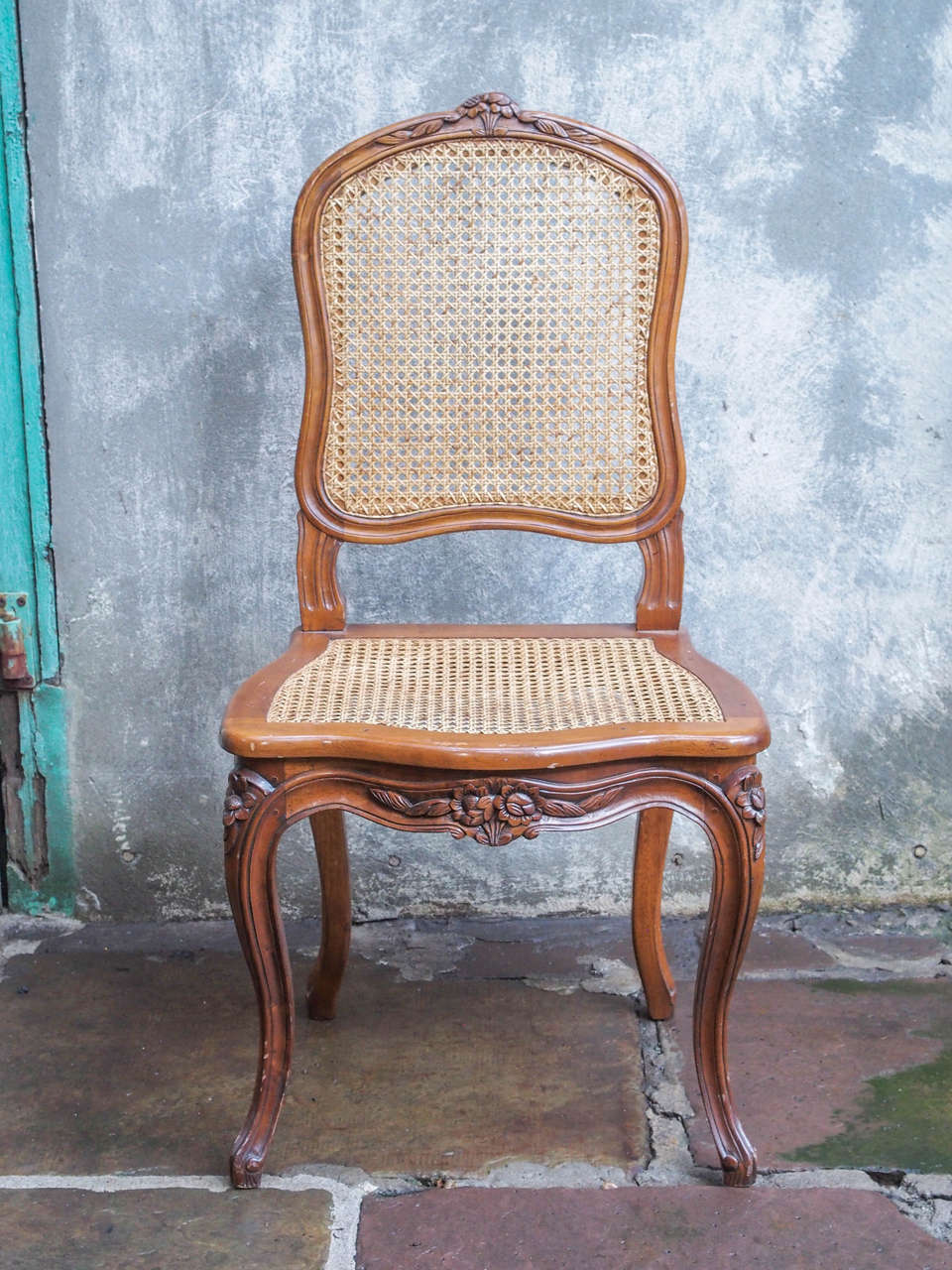 Louis XV Eight French Walnut and Cane Dining Chairs, circa 1900