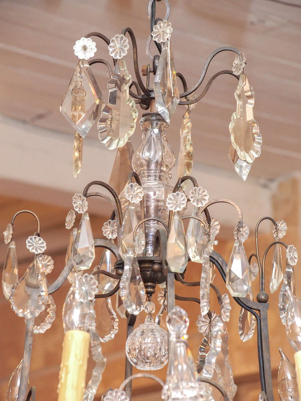 French Louis XV Style Crystal and Iron Chandelier In Good Condition In New Orleans, LA