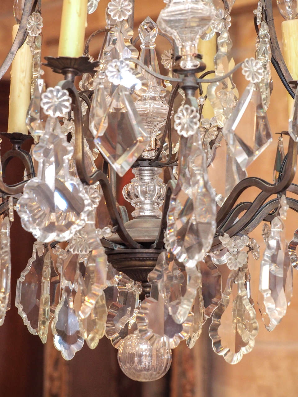 19th Century French Louis XV Style Crystal and Iron Chandelier