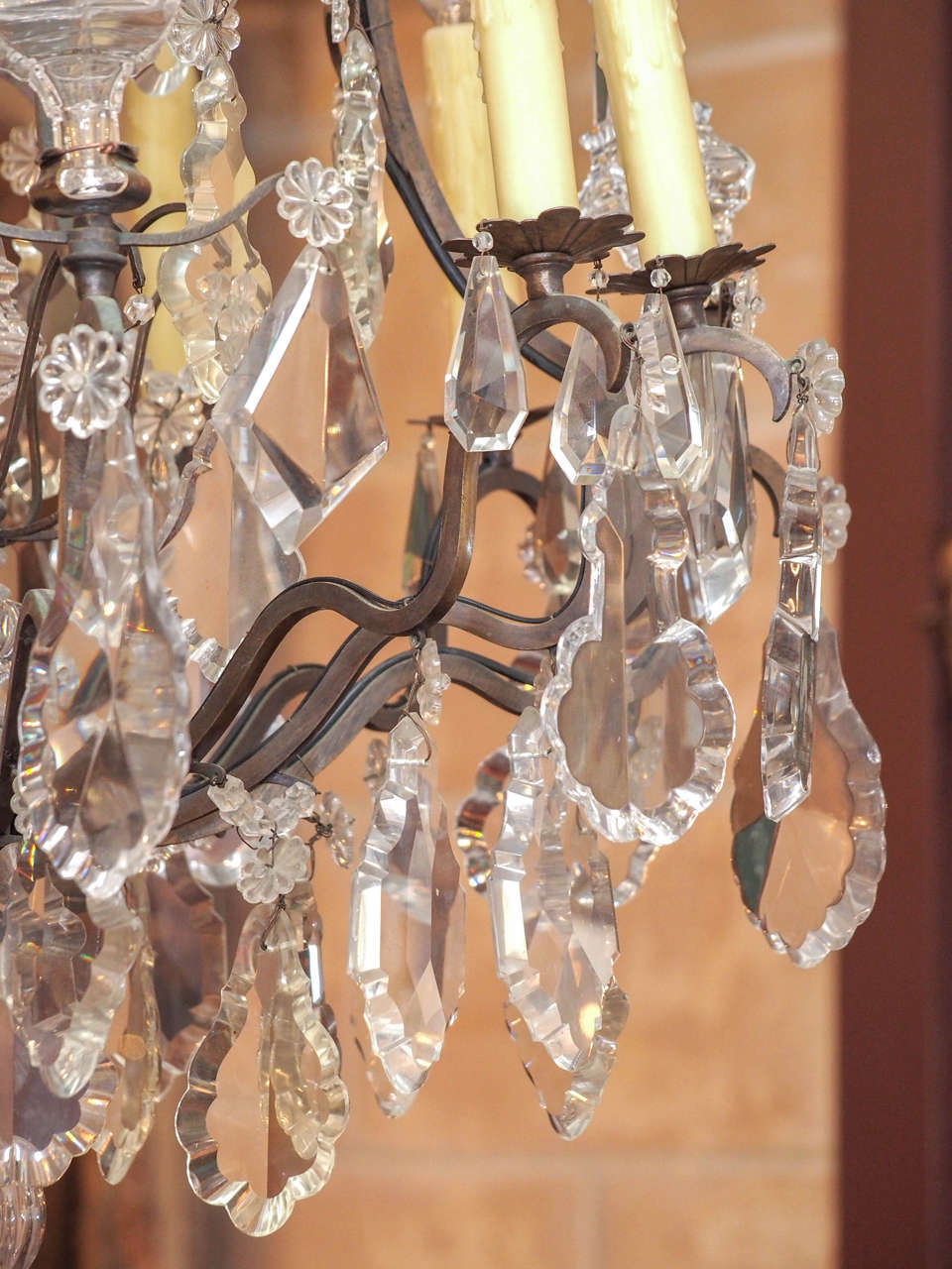French Louis XV Style Crystal and Iron Chandelier 1