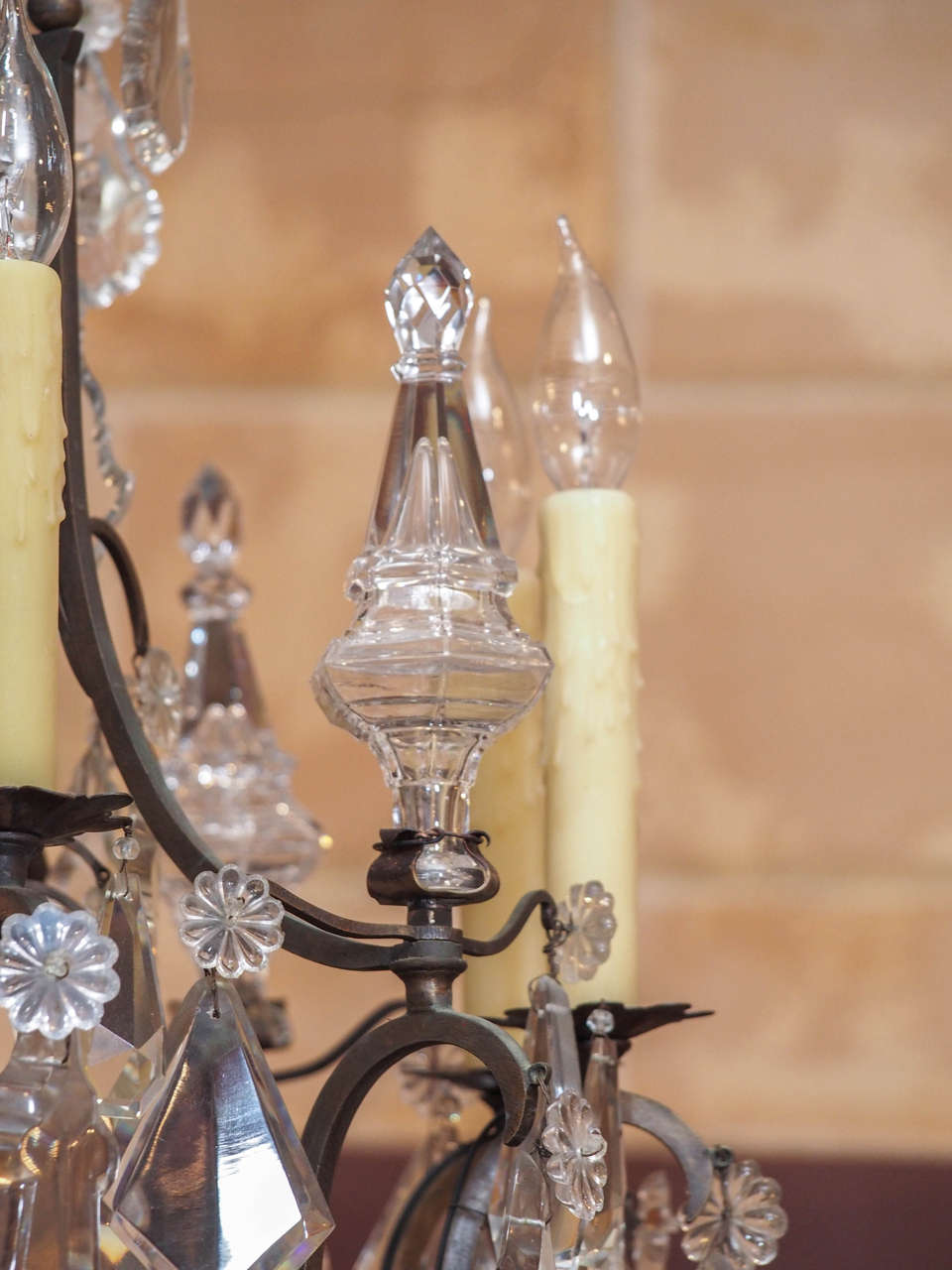 French Louis XV Style Crystal and Iron Chandelier 3