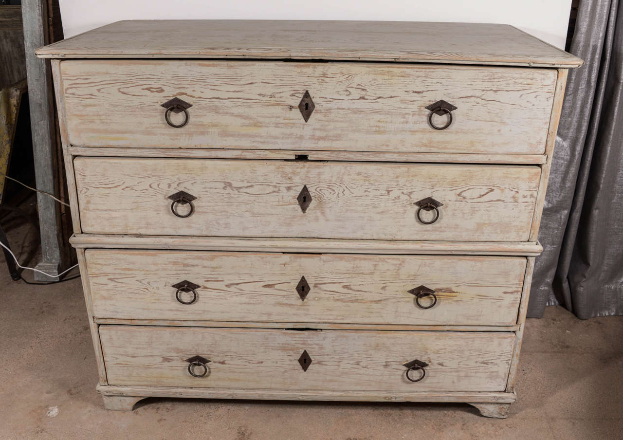 19th century painted Swedish chest-on-chest, with four drawers.
