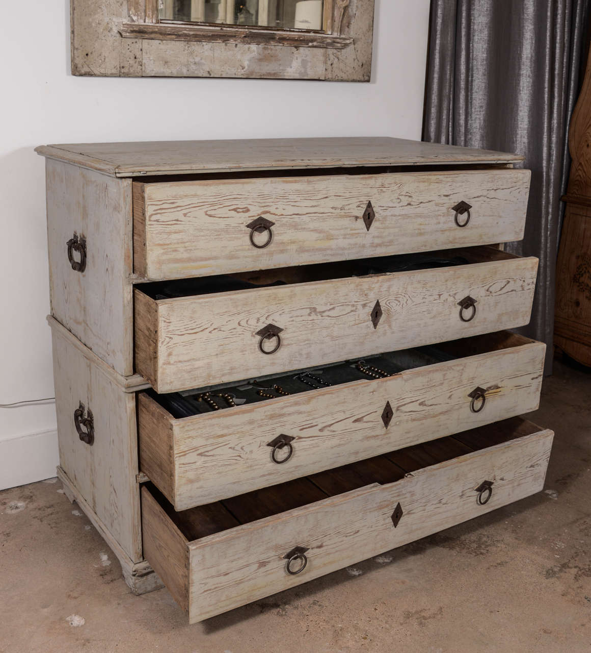 Wrought Iron 19th Century Swedish Painted Chest-on-Chest