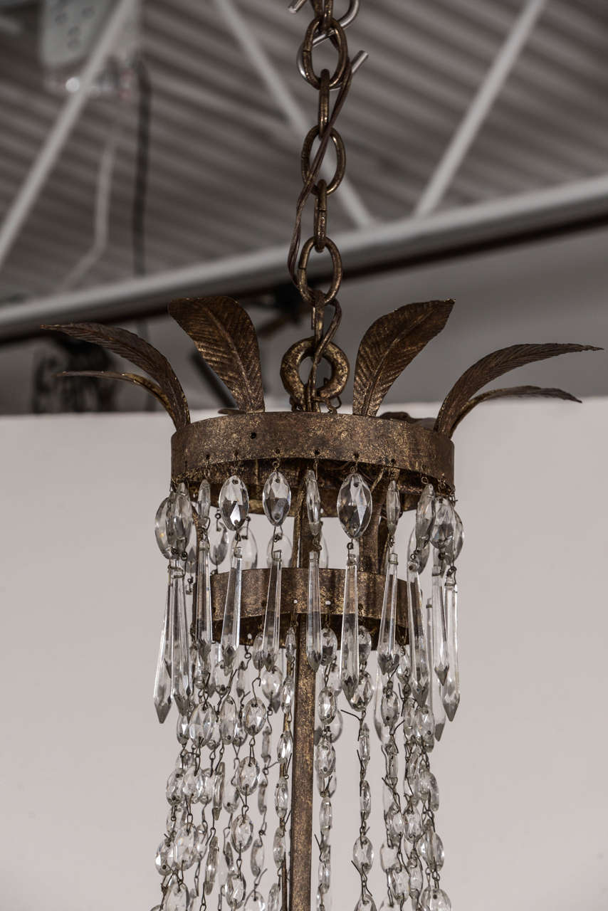 Large 19th Century Italian Gilt Iron and Crystal Chandelier 1